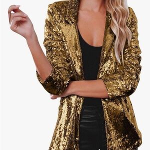 Gold Sequin Women's Blazer Jacket